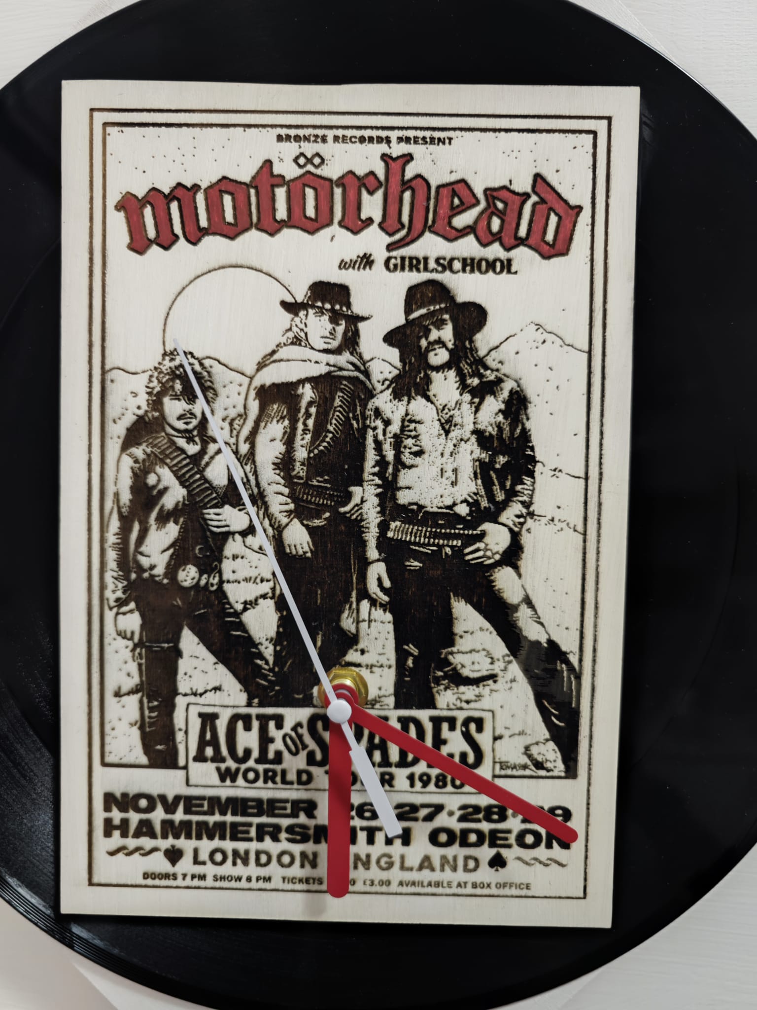 OROLOGIO PARETE MOTORHEAD - legno e vinile con incisione laser e decorazione a mano
