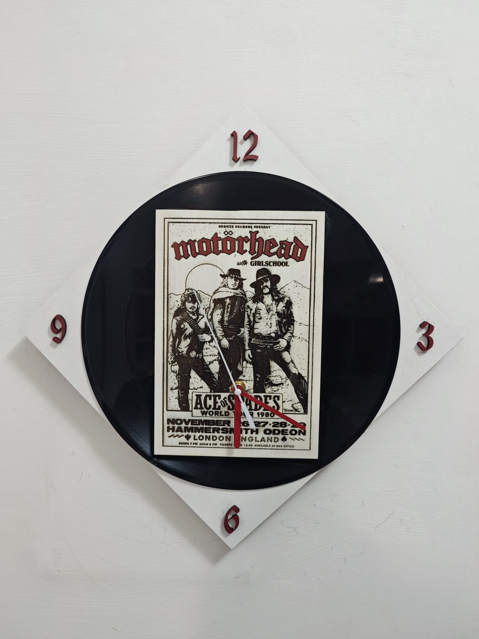 OROLOGIO PARETE MOTORHEAD - legno e vinile con incisione laser e decorazione a mano